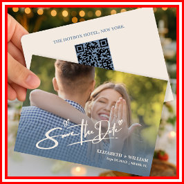 Reserva La Fecha Código QR de Foto de Boda Azul Polvo Elegante