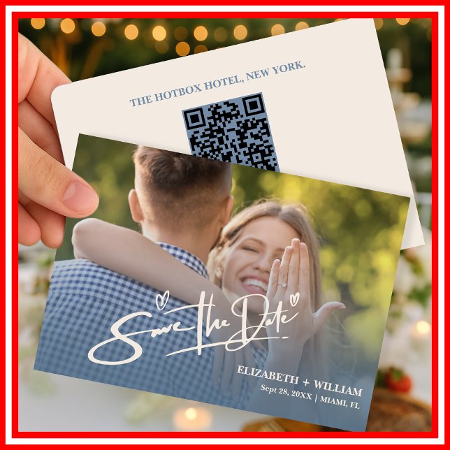 Reserva La Fecha Código QR de Foto de Boda Azul Polvo Elegante (Subido por el creador)