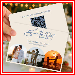 Reserva La Fecha Código QR de Foto de Boda Azul Polvo Elegante