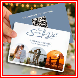 Reserva La Fecha Código QR de Foto de Boda Azul Polvo Elegante