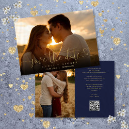 Reserva La Fecha Código QR de Foto de Boda con Guión de Corazón de 