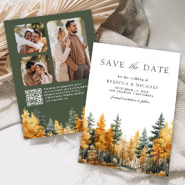 Reserva La Fecha Código QR de foto de boda de bosque otoñal rústico
