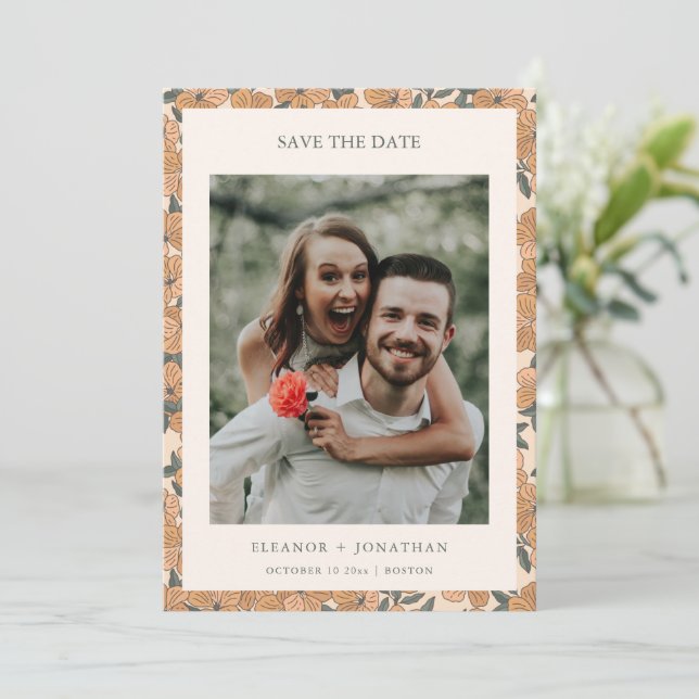 Reserva La Fecha Código QR de Foto de Boda Floral Amarillo Boho Mod (Anverso de pie)