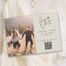Reserva La Fecha Código QR de foto de caligrafía de marfil moderno