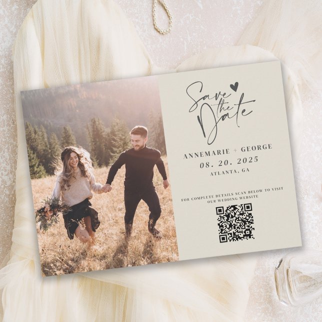 Reserva La Fecha Código QR de foto de caligrafía de marfil moderno (Subido por el creador)