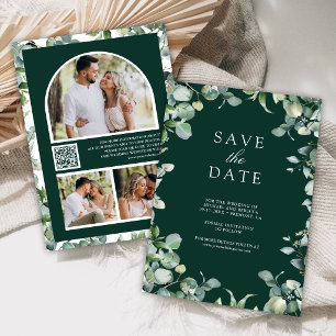 Reserva La Fecha Código QR de Foto de Eucalipto Boda Verde Esmerald
