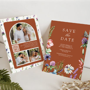 Reserva La Fecha Código QR de Foto de Flor Silvestre Boda de Terrac