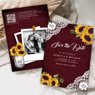 Reserva La Fecha Código QR de Foto de Girasol Borgoña Boda