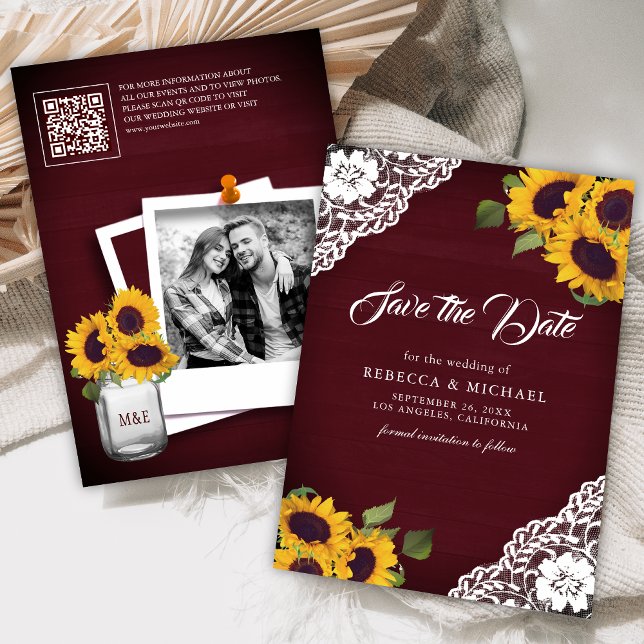 Reserva La Fecha Código QR de Foto de Girasol Borgoña Boda (Subido por el creador)