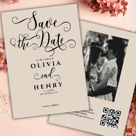 Reserva La Fecha Código QR de foto de letra caligráfica romántica