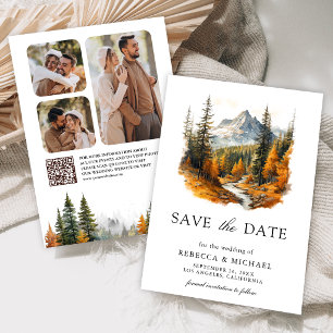 Reserva La Fecha Código QR de Foto de Montaña Forestal Otoño para B