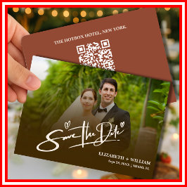 Reserva La Fecha Código QR de Foto Naranja Quemada Elegante Boda