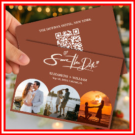 Reserva La Fecha Código QR de Foto Naranja Quemada Elegante Boda