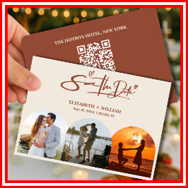 Reserva La Fecha Código QR de Foto Naranja Quemada Elegante Boda