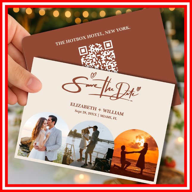 Reserva La Fecha Código QR de Foto Naranja Quemada Elegante Boda (Subido por el creador)