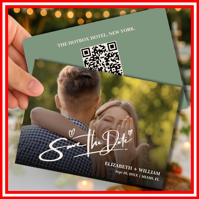 Reserva La Fecha Código QR de Foto Verde Salvia | Boda Moderna (Subido por el creador)