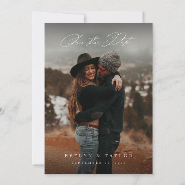 Reserva La Fecha Código QR de Fotografía de Boda con Letra Caligráf (Anverso)