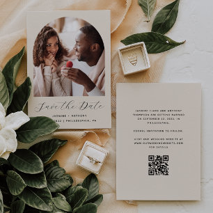 Reserva La Fecha Código QR de guión de arco de foto minimal beige