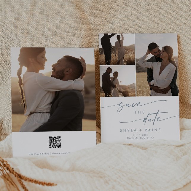 Reserva La Fecha Código QR de la pizarra de Moda Boho Azul Multi Ph (Subido por el creador)