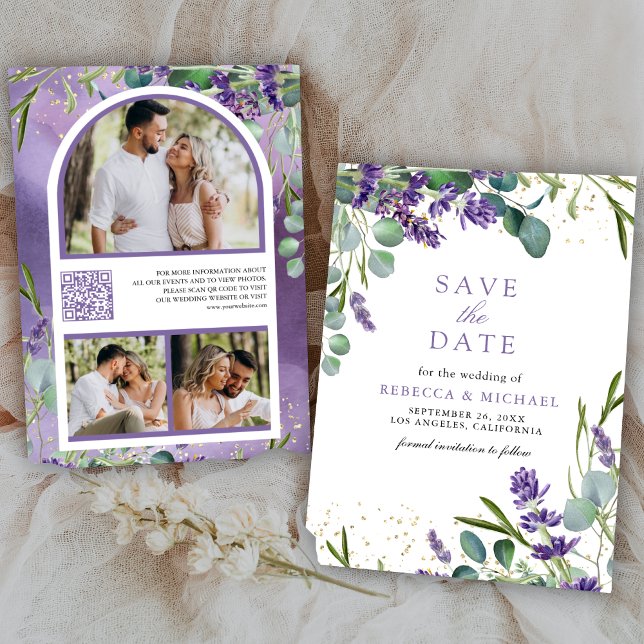 Reserva La Fecha Código QR de Lavanda Eucalipto Foto Boda (Subido por el creador)