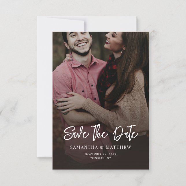 Reserva La Fecha Código QR de matrimonio elegante de foto escrita a (Anverso)