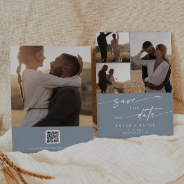 Reserva La Fecha Código QR de Moda Boho Dusty Blue Multi Photo