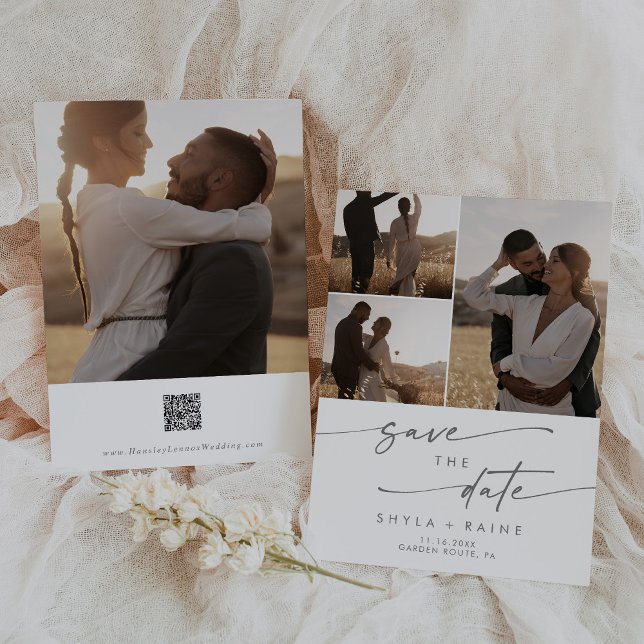 Reserva La Fecha Código QR de Moda Boho Gray plateado multifoto (Subido por el creador)