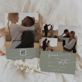 Reserva La Fecha Código QR de Moda Boho Sage Green Multi Photo