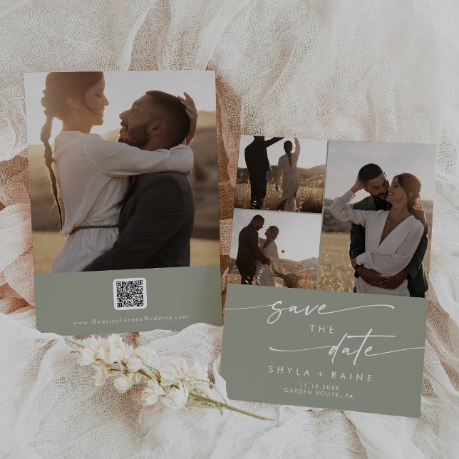 Reserva La Fecha Código QR de Moda Boho Sage Green Multi Photo (Subido por el creador)