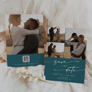 Reserva La Fecha Código QR de Moda Boho Verde azulado Blue Multi Ph