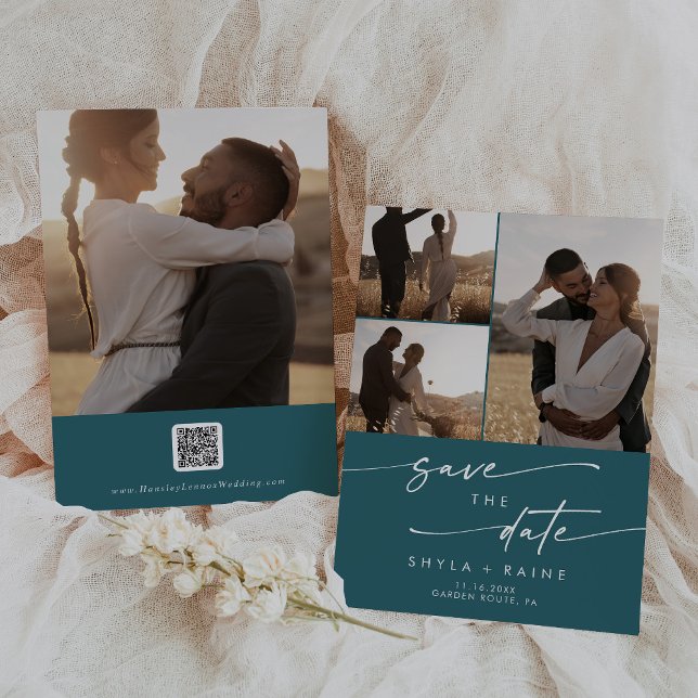 Reserva La Fecha Código QR de Moda Boho Verde azulado Blue Multi Ph (Subido por el creador)