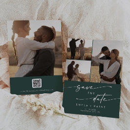 Reserva La Fecha Código QR de Moda Boho verde esmeralda multifoto