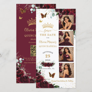 Reserva La Fecha Código QR de Quinceañera Cabina de Fotos Floral Bo