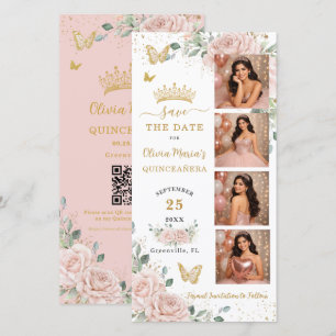 Reserva La Fecha Código QR de Quinceañera en cabina de fotos floral