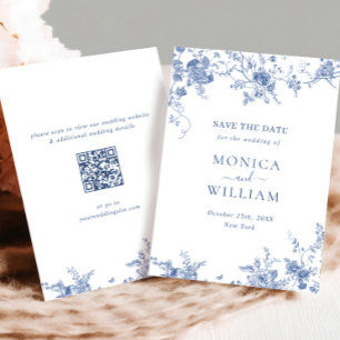 Reserva La Fecha Código QR del Boda floral azul victoriano francés