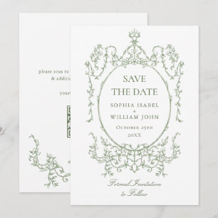 Reserva La Fecha código QR del Boda verde de la salvia floral de or