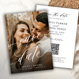Reserva La Fecha Código QR elegante escritura en foto boda guardar 