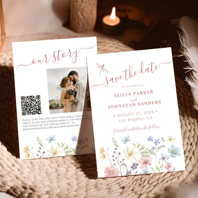 Reserva La Fecha Código QR elegante flores silvestres florales boda (Subido por el creador)