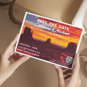 Reserva La Fecha Código QR estilo afiche de viaje de Arizona Sunset