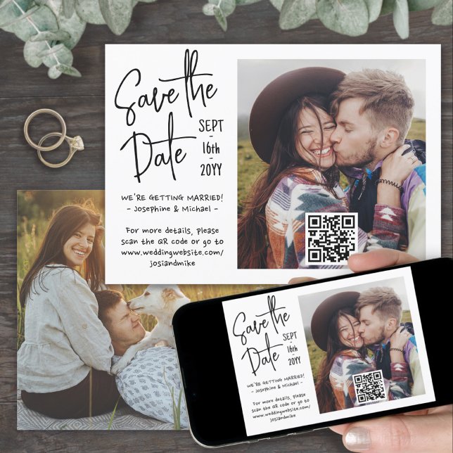Reserva La Fecha Código QR Estilo Manuscrito Casual 2 Foto Boda (Subido por el creador)