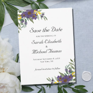 Reserva La Fecha Código QR floral amarillo púrpura para boda Save t