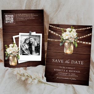 Reserva La Fecha Código QR Floral de Magnolia Blanca para Foto de B