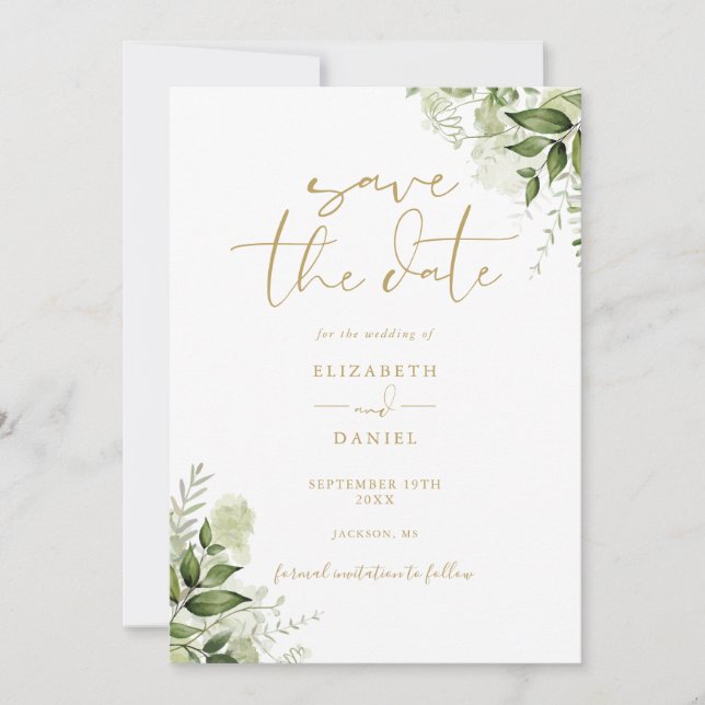 Reserva La Fecha Código QR Floral Verde Dorado Boda (Anverso)
