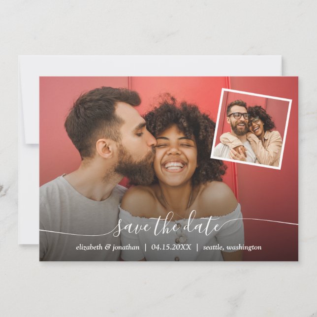 Reserva La Fecha Código QR Foto Elegante Script Moderno (Anverso)