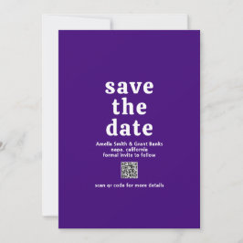 Reserva La Fecha Código QR Fuente Retro Púrpura Boda Moderna