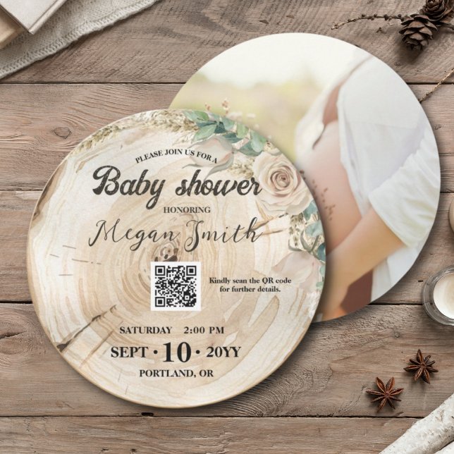 Reserva La Fecha Código QR Género Madera Neutral Única Baby Shower (Subido por el creador)