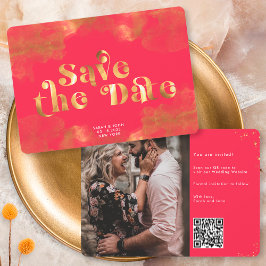Reserva La Fecha Código QR Magenta Elegante Caligrafía Dorada