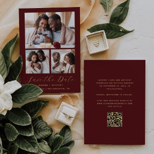 Reserva La Fecha Código QR mínimo de 3 Collages de fotos de oro bor