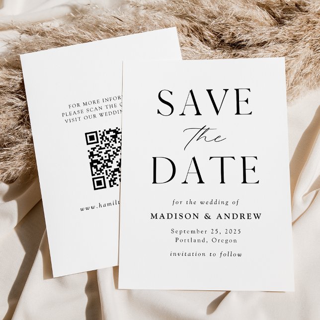 Reserva La Fecha Código QR moderno elegante en blanco y negro (Subido por el creador)