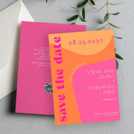 Reserva La Fecha Código QR moderno retro groovía naranja boda rosa